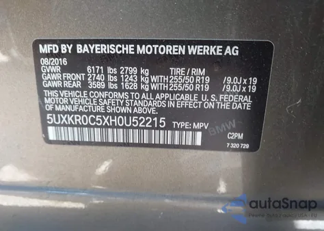 2017 BMW X5 xDrive35I z USA, uszkodzony, nr VIN 5UXKR0C5XH0U52215